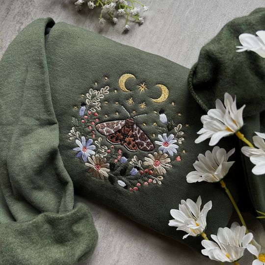 Cottagecore Butterfly Embroidered Sweatshirt, Respect Wildlife, Camping Outdoors Granola Girl Clothing