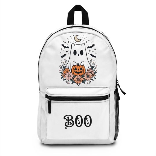 Halloween Ghost Cat Backpack, Cute Boo School Bag, Spooky Trick-or-Treat Backpack
