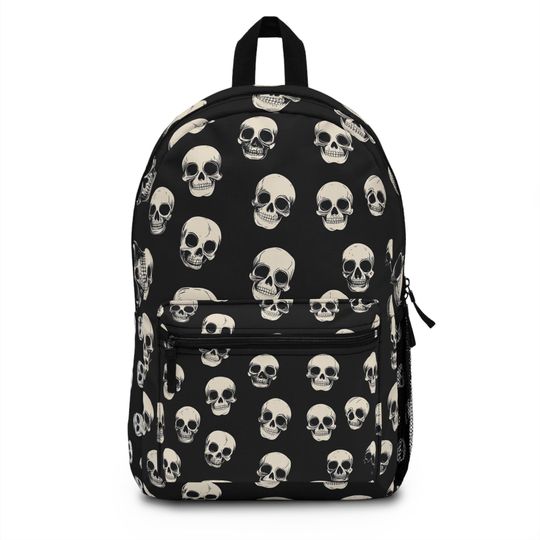 Skull Pattern Backpack, Gothic School Bag, Halloween Travel Backpack, Punk Rock Rucksack