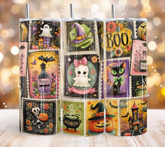 Halloween 20oz Tumbler,  Boo Spooky Pumpkin Cup, Fall Witch Cat 20 oz Skinny Tumbler