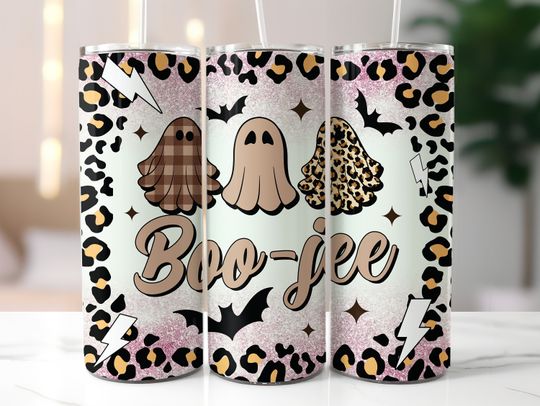 Retro Halloween Ghost Tumbler , Boujee Ghost,Leopard Ghost Tumbler, Spooky Season Tumbler