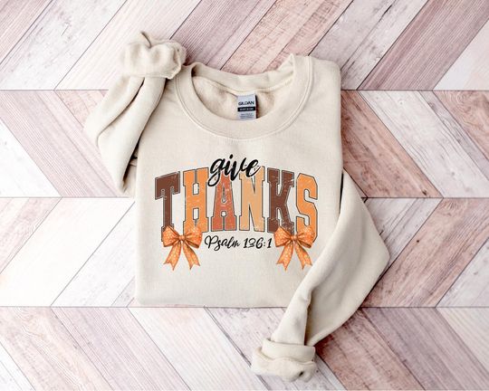 Give Thanks Sweatshirt, Coquette Thanksgiving Bible Verses Sweater, Fall Coquette Bow Sweatshirt, Thanksgiving Sweatshirt