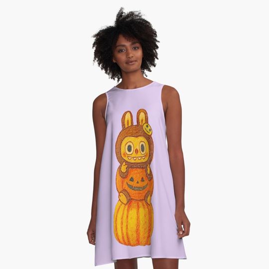 Pumpkin Labubu A-Line Dress, Gift for Her