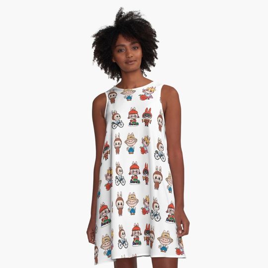 Labubu Monsters sticker pack collection A-Line Dress, Gift for Her