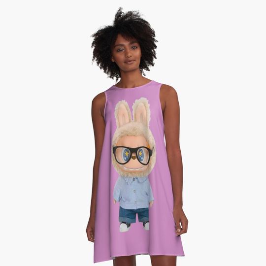 Glasses Labubu A-Line Dress, Gift for Her
