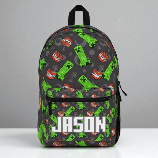 Personalized Minecraft Inspired Backpack, Gamer School Bag