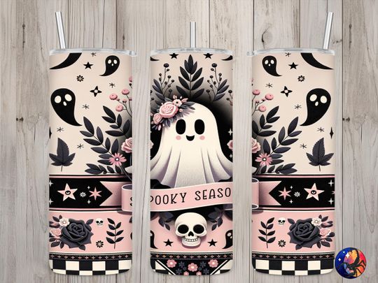 Seamless Pink Spooky Season Ghost , Halloween Straight Tumbler