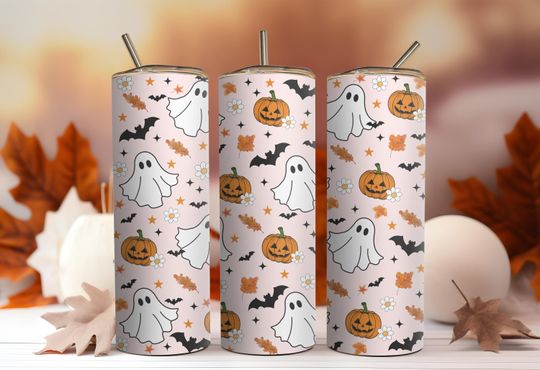 Fall Halloween Ghost Tumbler, Spooky Season Tumbler, Halloween Ghost Tumbler
