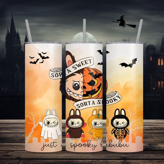 Labubu, Sorta Sweet/Sorta Spooky Halloween, Horror tumbler with lid and straw