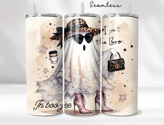 I Put The Boo in Boujee Ghost Tumbler Wrap, Coquette Halloween 20oz Skinny Tumbler