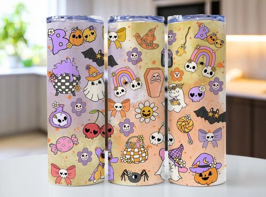 Retro Halloween Tumbler Wrap, Cute Ghost Tumbler, Spooky Season Tumbler, Spooky Girl