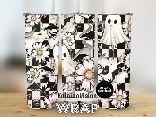 Retro Halloween Tumbler Wrap, Cute Ghost Tumbler, Spooky Season Tumbler