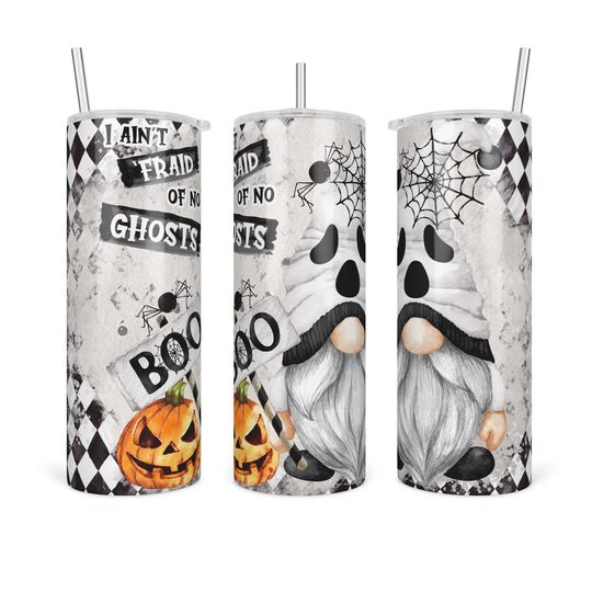 Halloween Gnome Ghost Tumbler, Ghostbusters 20 Oz. Insulated Tumbler with Lid and Straw