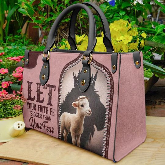 Leather Handbags For Christian, Let Your Faith Be Bigger Than Your Fear Jesus Motivational Religious Handbag for Women