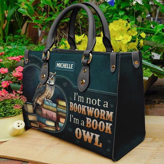 Personalized Book Owl Leather Handbags, Bookworms Tote Bag, Book Lovers Bag Gift Teacher Gift