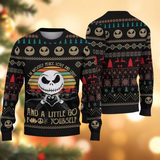 Jack Skellington Halloween Sweater, Nightmare Before Christmas Spooky Season Ugly Christmas Sweater
