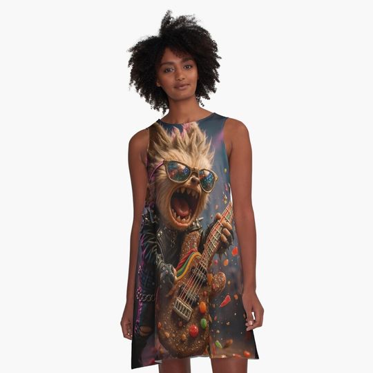 Rockstar Labubu destroying a guitar made of candy, Gift for Her