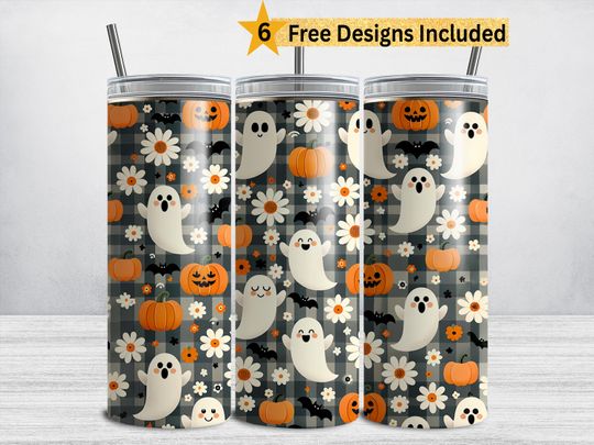 Retro Halloween Tumbler Wrap, Cute Ghost Tumbler, Spooky Season Tumbler, Pastel Halloween