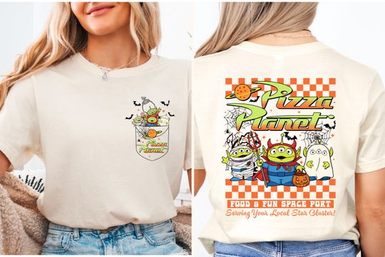 Aliens Pizza Planet Halloween T-Shirt, Toy Story Alien Spooky Season Shirt, Disney Family Vacation Tee, Disneyland Halloween Trip Shirt