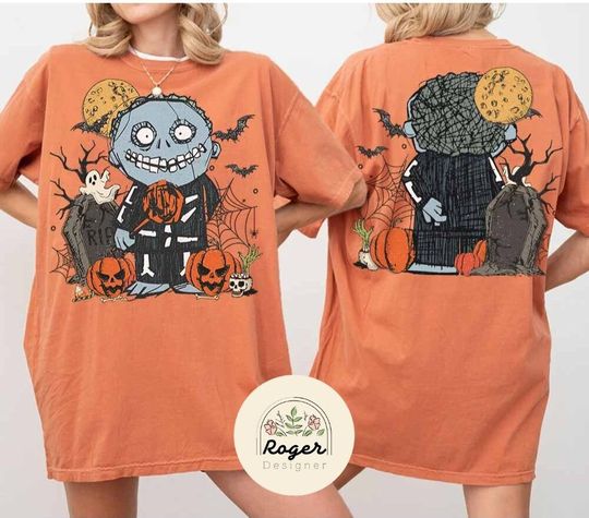 Two-sided The Nightmare Before Christmas Lock Shock Barrel Pumpkin Disney Halloween Shirt, Oogie Boogie Bash Jack Skellington Sally Family