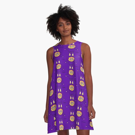 Labubu Big Into Energy names Purple  A-Line Dress, Gift for Her