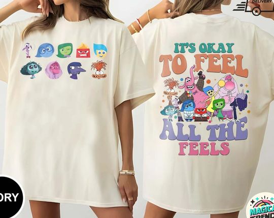 Inside Out 2 It's Okay To Feel All The Feels Comfort Colors T-Shirt, Mental Health Awareness, Disney Kid Shirt