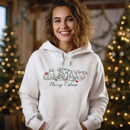 Merry Christmas Hoodie, Christmas Jumper for Women, Santa, Snowman, Funky Cat, Xmas Hoodie
