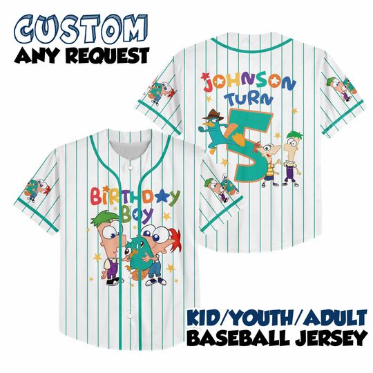 Custom Phineas And Ferb Perry The Platypus Baseball Jersey, Perry Birthday Jersey, Phineas And Ferb Disney Baseball Jersey, Perry Jersey