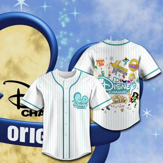 Disneyland Channel Cartoon Characters Baseball Jersey, Disneyworld Jersey, Hannah Montana Lizzie McGuire Phineas Ferb Perry Kim Possible Tee
