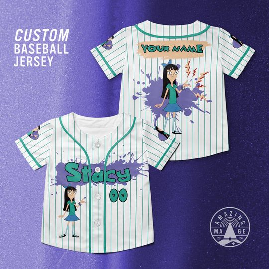 Custom Stacy Hirano Disney Baseball Jersey, Disney Phineas and Ferb movie Shirt, Disney Characters Jersey Shirt, Disney Trip Shirt Gift