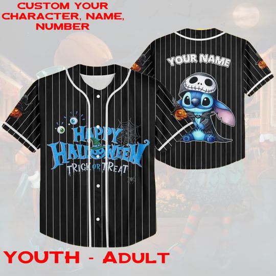 Custom Stitch Jack Skellington Halloween Jersey, Stitch Halloween Disney Jersey, Funny Birthday Disneyland Stitch Jersey Boys and Girls Gift
