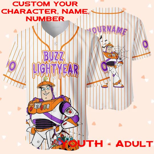 Custom Name & Number Disney Buzz Lightyear Pumpkin Halloween Jersey, Custom Jersey for Pixar Fan, Funny Birthday Toy Story Lightyear Jersey