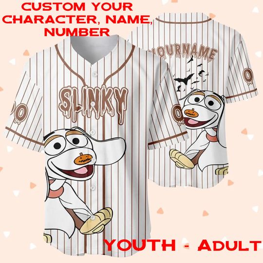 Custom Name Disney Toy Story Slinky Dog Halloween Jersey, Wavy Dog Jersey for Pixar Fan, Funny Halloween Toy Story Slinky Matching Jersey