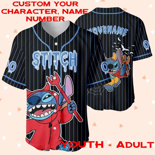Personalized Stitch Trick Or Treat Jersey, Stitch Trickster Halloween Disney Jersey, Funny Disneyland Stitch Jersey Boy and Girl Jersey Gift