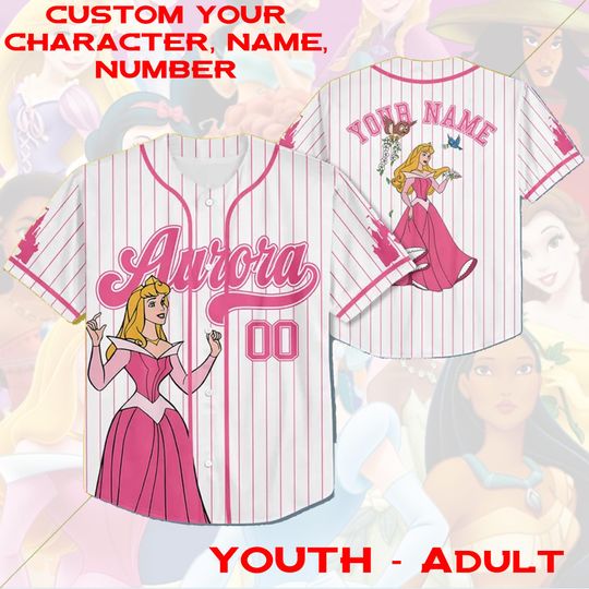 Custom Name & Number Disney Aurora Princess Jersey, Princess Characters Jersey Gift, Custom Disney Aurora Princess Jersey Matching Gift