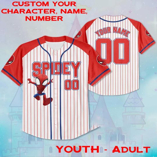 Personalized Name & Number Disney Spidey And His Amazing Friends Baseball Jersey, Superhero Spidey Jersey, Custom Spidey and Friend Jersey