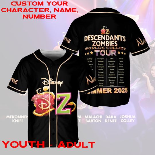 Custom Descendants Zombies Summer Worlds Collide Jersey, The Rise Of Red Jersey, Dawn Of The Vampires Jersey, Summer Tour 2025 Jersey