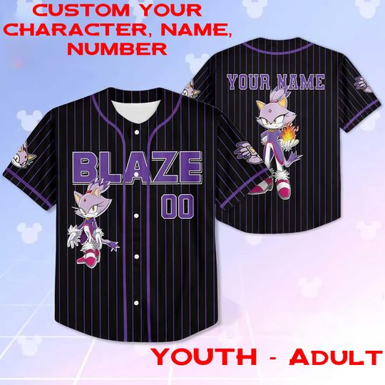 Custom Name & Number Blaze The Hedgehog Baseball Jersey, Blaze Gamer Disneyland Movie Jersey, the Hedgehog Birthday Matching Jersey