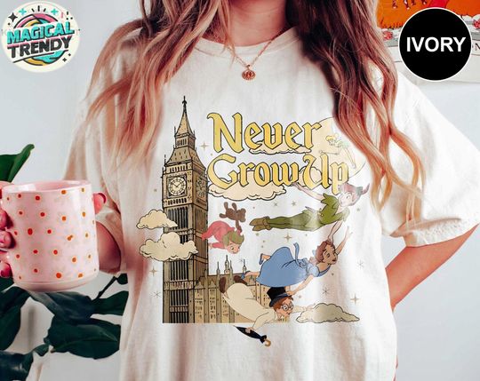 Vintage Peter Pan Never Grow Up T-Shirt, Retro Disney Tinker Bell Wendy Flight Shirt, Disney Family Vacation 2025