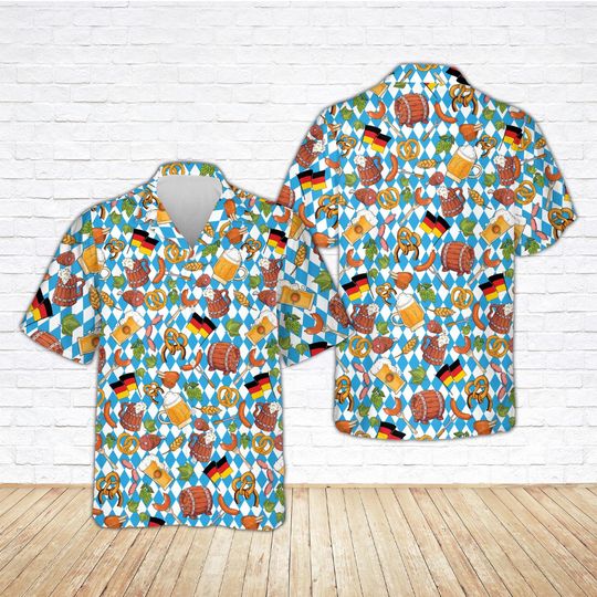 German Beer Festival Hawaiian Shirt with Bavaria Flag and Oktoberfest
