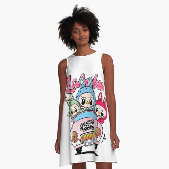 Labubu Macaron FRIENDS A-Line Dress, Labubu sleeveless tank dresses, Gift for Her