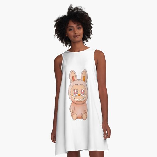 Happiness Orange Labubu - Cute Monster Art A-Line Dress