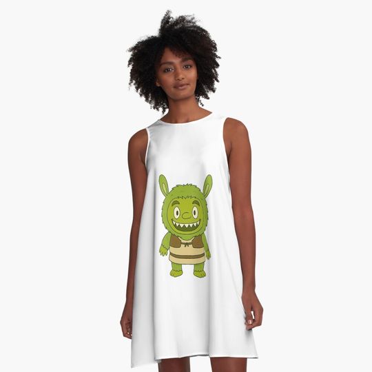 Shrek Labubu Fusion Funny A-Line Dress, Labubu sleeveless tank dresses, Gift for Her