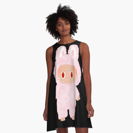 Labubu Pink  A-Line Dress, Labubu sleeveless tank dresses, Gift for Her