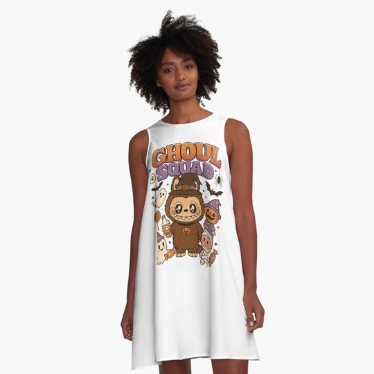 Labubu Squad A-Line Dress, Labubu sleeveless tank dresses, Gift for Her