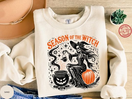 Vintage Season Of Witch Sweatshirt, Halloween Witches Sweatshirt, Spell On You Sweatshirt, Funny Skeleton, Spooky Season