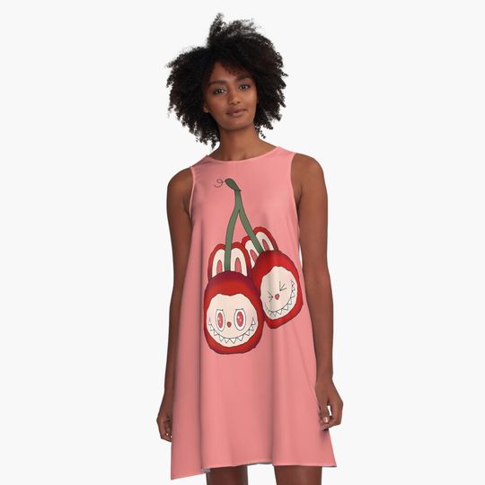 Labubu cherries  A-Line Dress, Labubu sleeveless tank dresses, Gift for Her