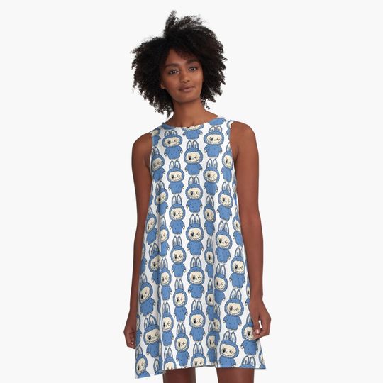 labubu Blue A-Line Dress, Labubu sleeveless tank dresses, Gift for Her
