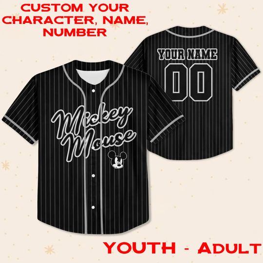 Personalize Name & Number Disney Mickey Black Jersey, Custom Disneyland Kid Youth Adult Jersey, Mickey Boy Jersey, Birthday Boy Jersey Gift