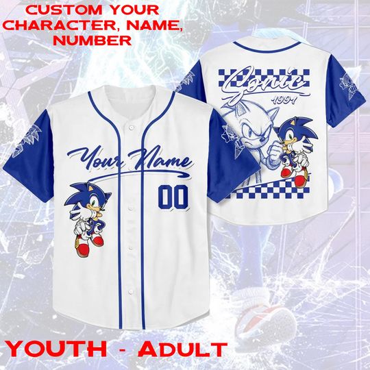 Personalized Name & Number Sonic The Hedgehog Baseball Jersey, Sonic Disneyland Movie Jersey, Sonic the Hedgehog Birthday Matching Jersey